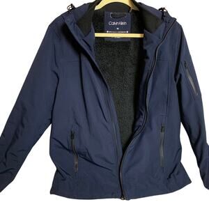 Men's Calvin Klein Navy Blue Shell Size Medium Sherpa Lined Jacket With Hood